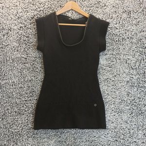 AXArmani Exchange Women Sweater Small Petite Black Pullover Knit Round Zip Neck